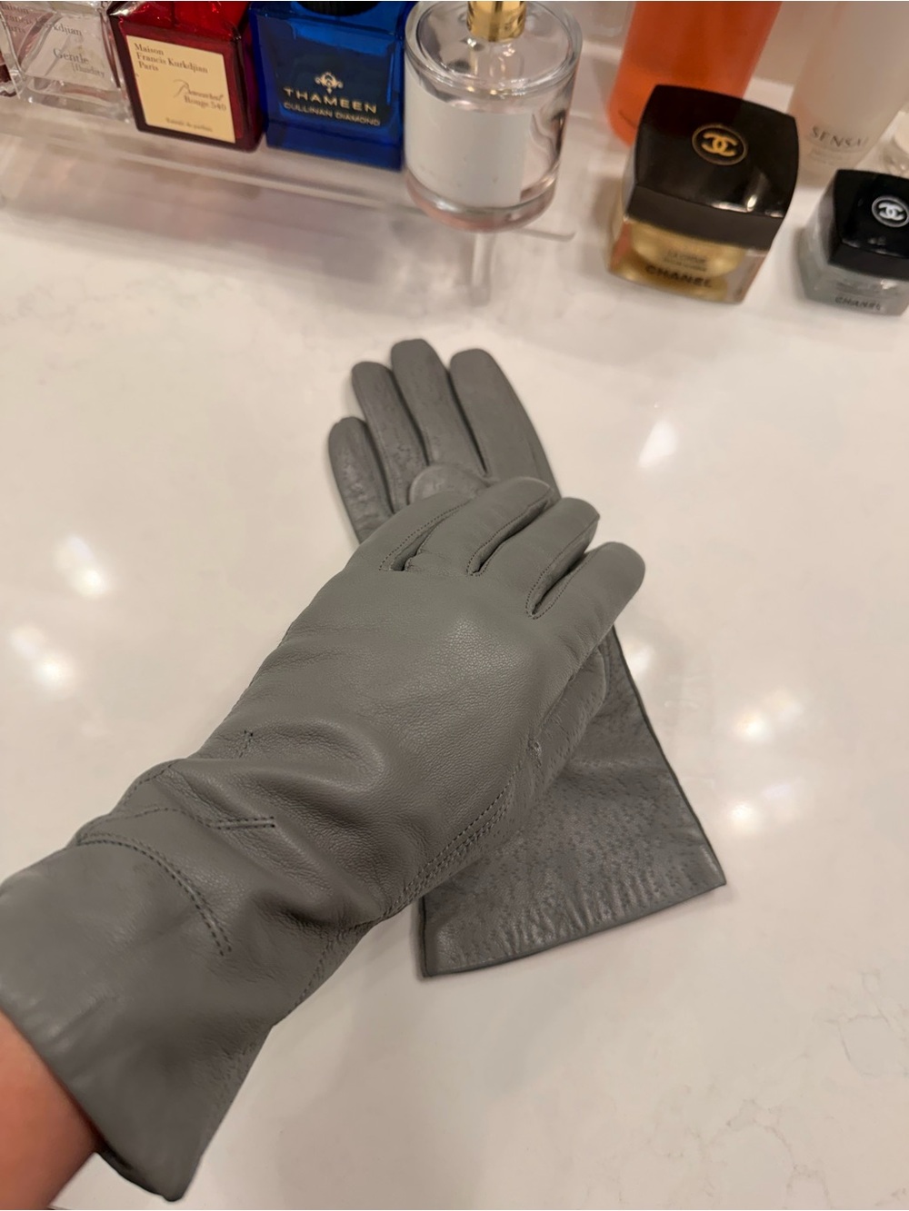 Classic Grey Leather Gloves